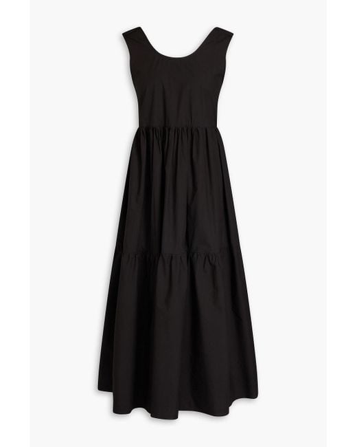 Gentry Portofino Black Tiered Cotton-poplin Midi Dress