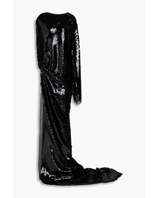 Rick Owens Black Edfu Twisted Sequined Silk-voile Gown