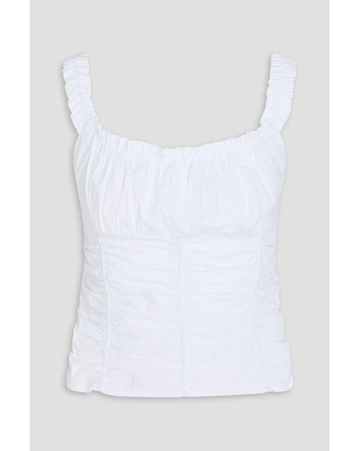 Staud White Nic Ruffled Cotton-Blend Top
