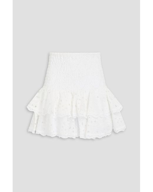 Charo Ruiz White Noa Tiered Broderie Anglaise Cotton-Blend Mini Skirt