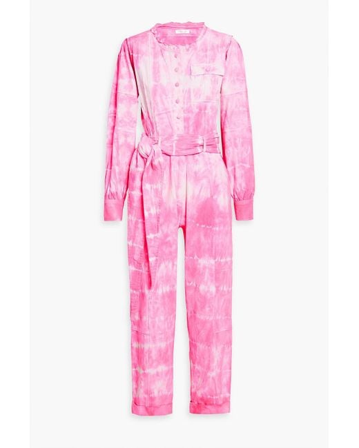 LoveShackFancy Pink Paca Tie-dyed Belted Denim Jumpsuit