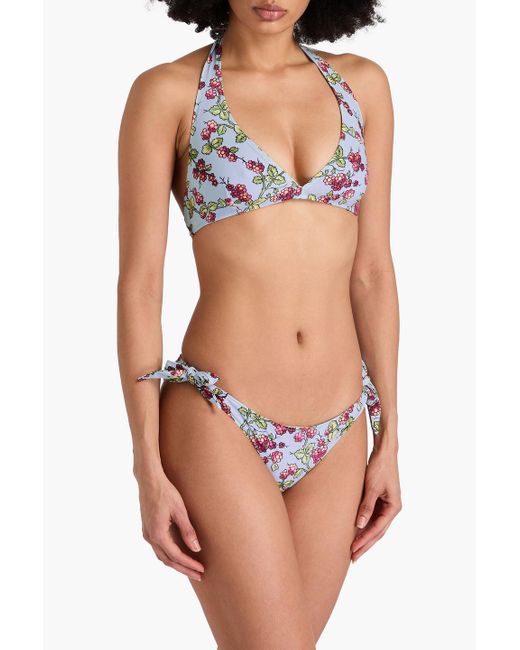 Etro Blue Floral-Print Triangle Bikini