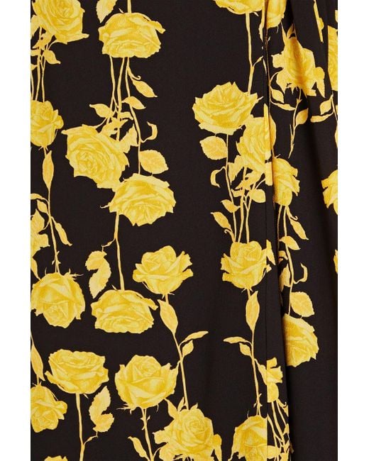 Emilia Wickstead Black One-shoulder Floral-print Crepe Midi Dress