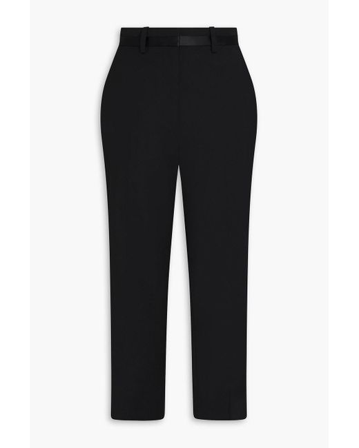 Anine Bing Black Louisa Cropped Wool-Twill Straight-Leg Pants
