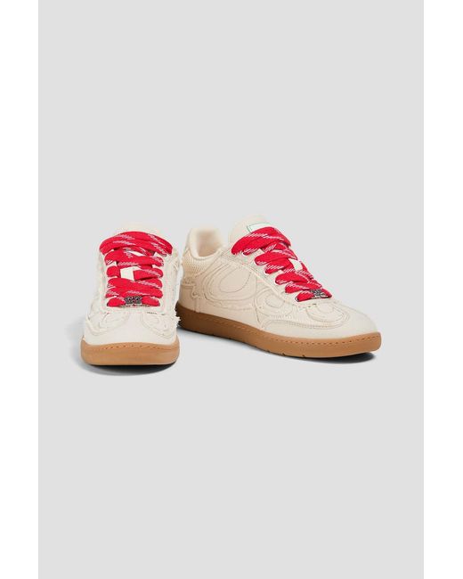 Ganni Pink 08 Frayed Canvas Sneakers