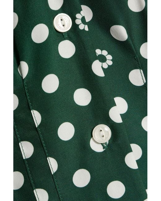 HVN Green Cristina Polka-dot Silk Midi Shirt Dress