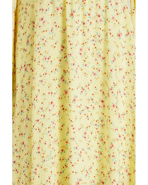 ROTATE BIRGER CHRISTENSEN Yellow Schulterfreies maxikleid aus webstoff mit floralem print