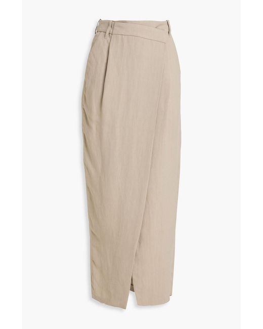 Brunello Cucinelli Natural Pleated Twill Midi Wrap Skirt