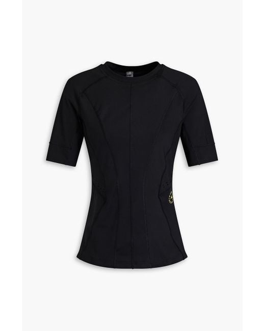 Adidas By Stella McCartney Black Perforated Logo-print Stretch T-shirt