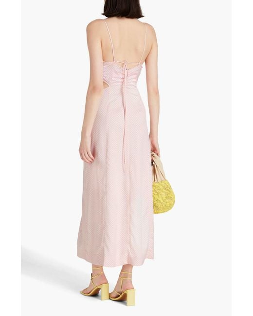 Ganni Pink Gingham Cutout Satin-twill Maxi Dress