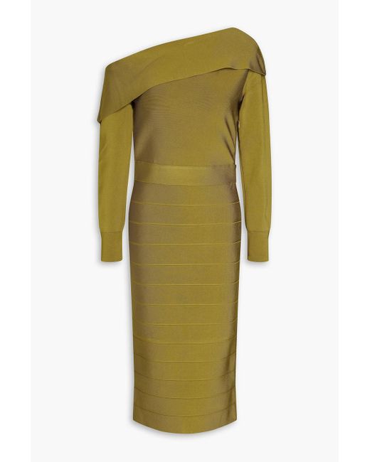 Hervé Léger Green Off-the-shoulder Bandage Midi Dress