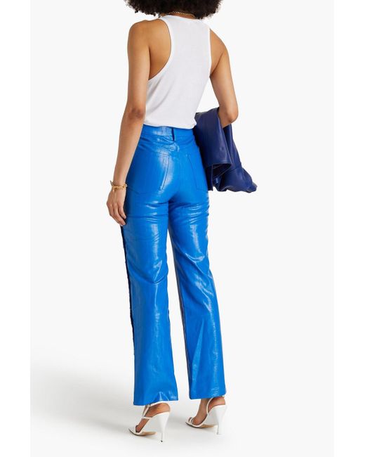 ROTATE BIRGER CHRISTENSEN Blue Two-tone Faux Eel-effect Leather Straight-leg Pants