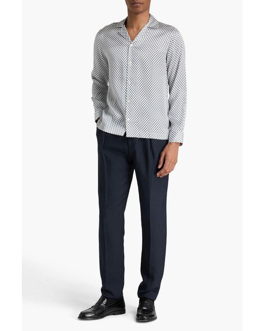 Frescobol Carioca Gray Safra Printed Silk-Satin Shirt for men