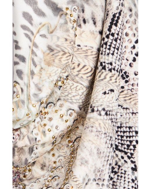 Camilla White Draped Snake-print Jersey Top
