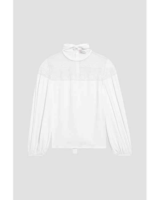 RED Valentino White Lace-paneled Crepe Blouse
