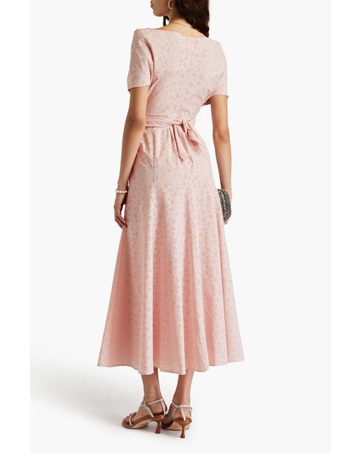 Philosophy Di Lorenzo Serafini Pink Off-the-shoulder Laser-cut Cotton-blend Poplin Midi Dress
