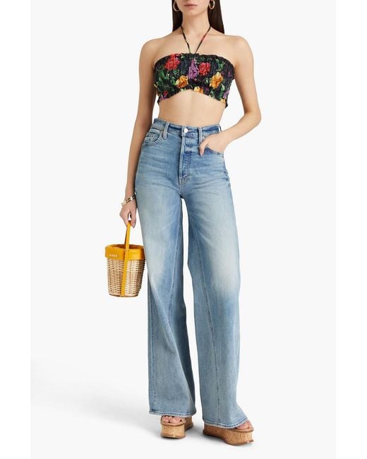 Charo Ruiz Black Leta Cropped Floral-Print Cotton-Blend Voile Halterneck Top
