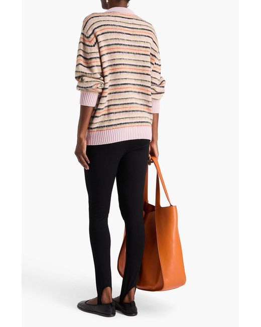 Stine Goya White Striped Intarsia-Knit Polo Sweater