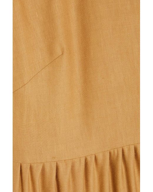 Giuliva Heritage Natural Pleated Linen And Wool-blend Twill Maxi Dress
