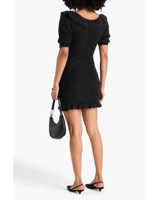 Alessandra Rich Black Ruffled Mohair-Blend Mini Dress