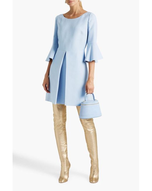 Valentino Garavani Blue Pleated Wool And Silk-blend Mini Dress