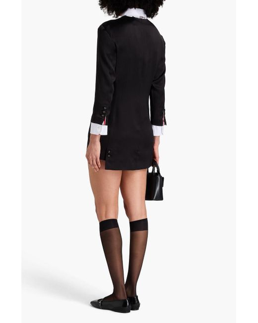 Thom Browne Black Poplin-paneled Silk-satin Mini Shirt Dress