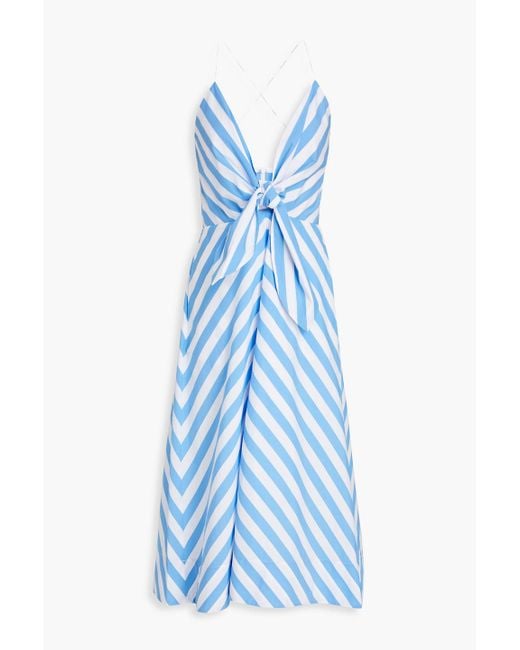 Rebecca Vallance Blue Nini Knotted Striped Cotton-blend Poplin Midi Dress