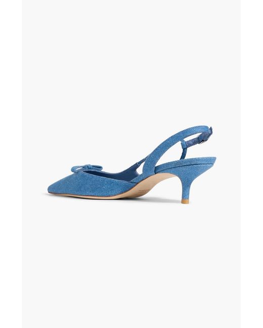 Stuart Weitzman Blue Tully 50 Bow-Detailed Denim Slingback Pumps
