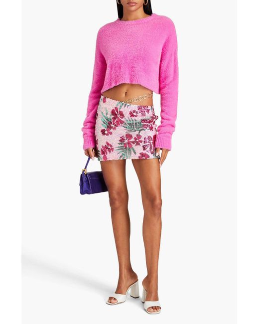 Maje Pink Embellished Floral-print Tulle Mini Skirt