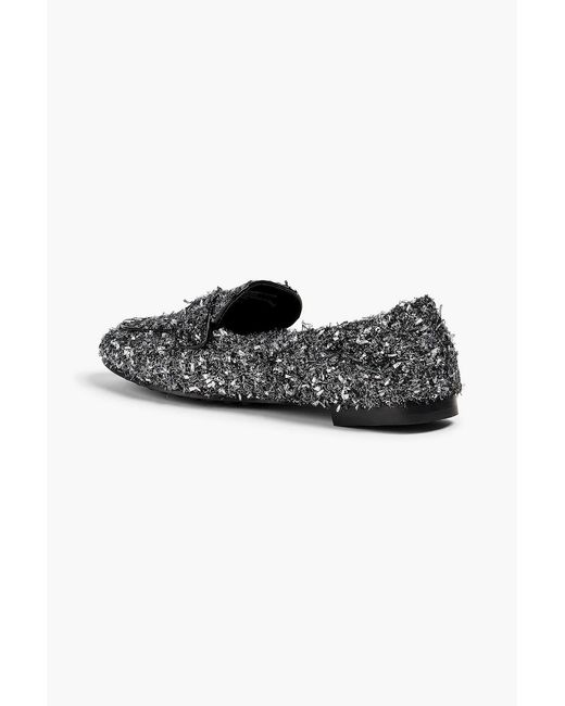 Tory Burch Black Sequin-Embellished Metallic Tweed Loafers