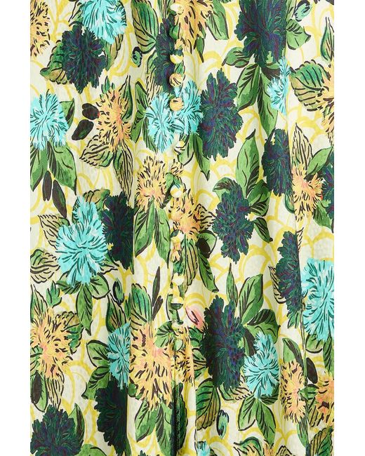 Saloni Green Lea Printed Silk-Satin Jacquard Maxi Dress
