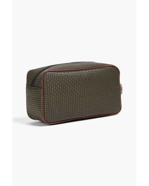 Serapian Brown Leather-trimmed Embossed Coated-canvas Wash Bag for men