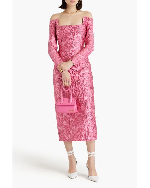 Emilia Wickstead Pink Off-the-shoulder Cloqué Midi Dress