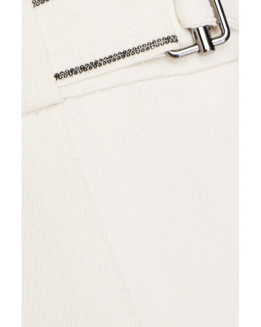 Brunello Cucinelli White Bead-embellished Pleated Twill Mini Skirt