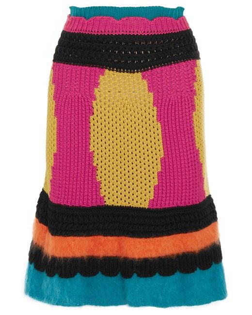 RED Valentino Black Paneled Intarsia Cotton-blend Skirt