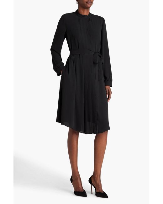 Emporio Armani Black Pleated Crepe De Chine Dress
