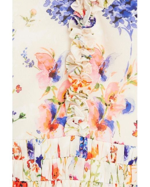 ML Monique Lhuillier White Floral-print Chiffon Mini Dress