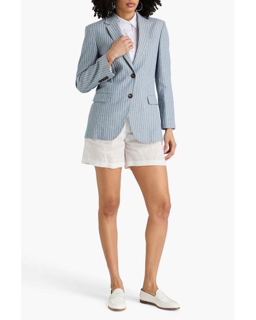 Brunello Cucinelli Blue Striped Linen-Blend Blazer