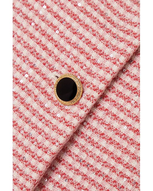 Alessandra Rich Pink Sequin-embellished Checked Wool-blend Tweed Jacket