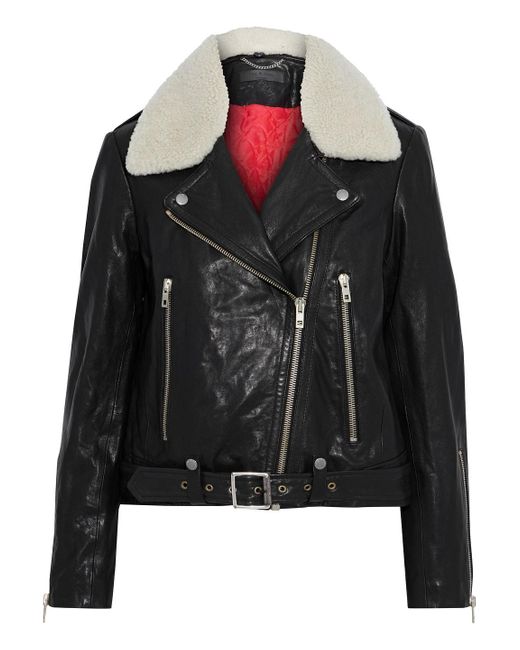 Rag & Bone Black Mackenzie Shearling-trimmed Washed-leather Biker Jacket