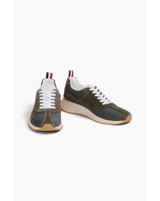 Thom Browne Green Suede And Shell Sneakers for men