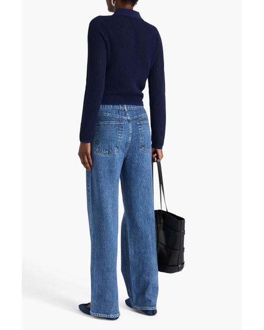 Rag & Bone Blue Viola Ribbed Cotton-Blend Polo Sweater