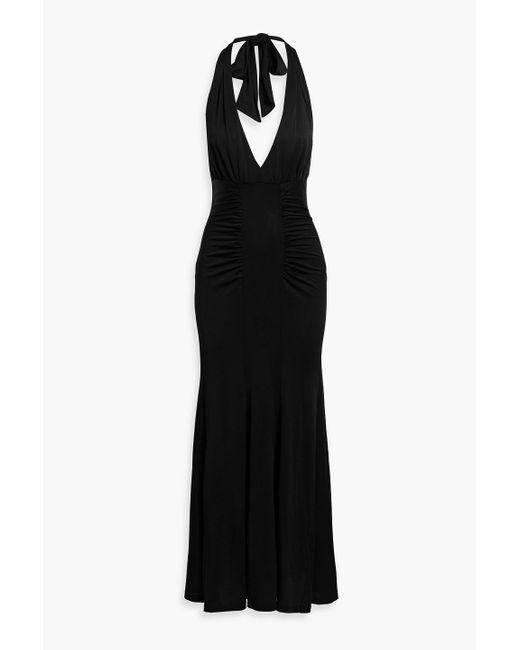 Diane von Furstenberg Black Makayla neckholder-maxikleid aus glänzendem jersey mit raffungen