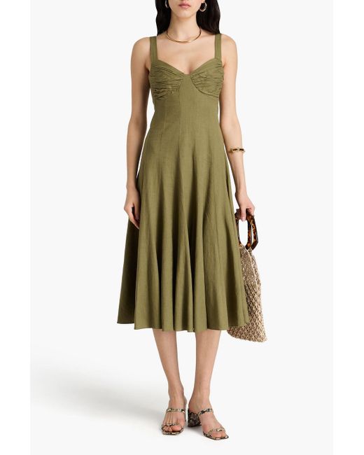 Diane von Furstenberg Beth Gathered Woven Midi Dress in Green | Lyst