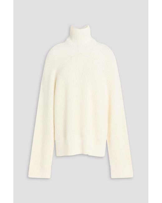Totême  Natural Ribbed Cotton-blend Turtleneck Sweater