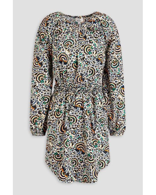 A.L.C. Black Gathered Printed Cotton-poplin Mini Dress