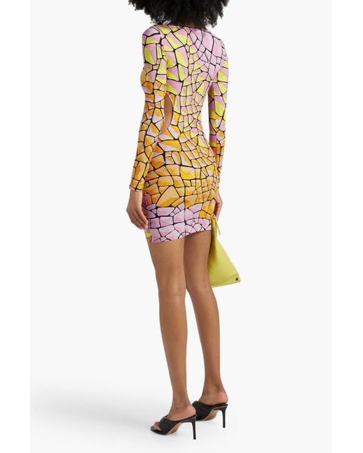 Emilio Pucci Yellow Cutout Printed Jersey Mini Dress