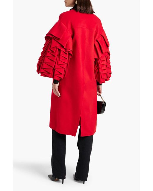 Valentino Garavani Red Ruffled Wool And Cashmere-felt Coat
