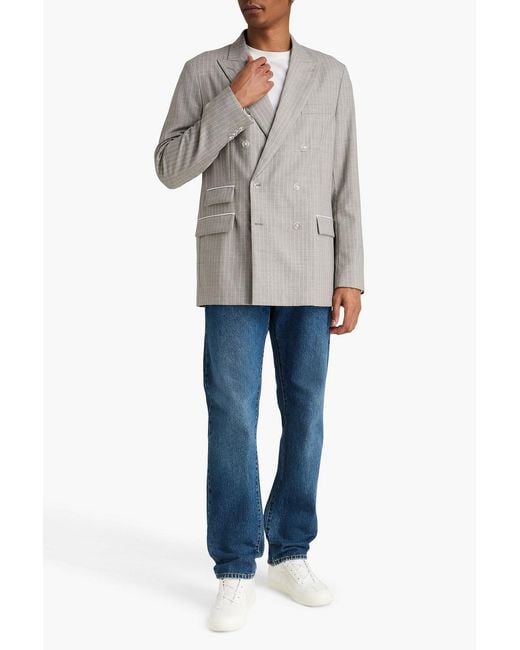 Acne Gray Double-breasted Pinstriped Wool Blazer for men