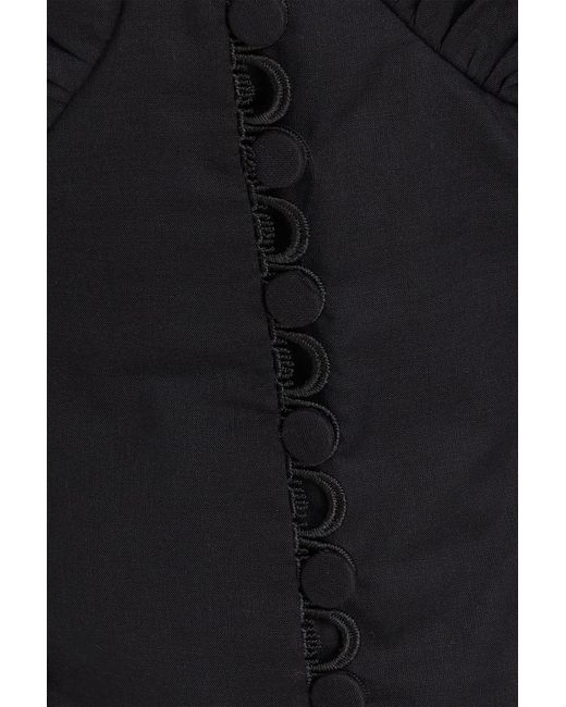 Charo Ruiz Black Adri Cropped Crochet-Trimmed Cotton-Blend Top